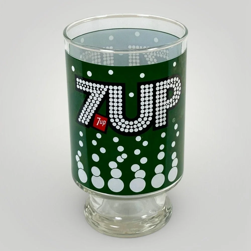 Vintage 7UP Green Logo Tumbler Glass‎ Retro Soda Pop Barware Collectible
